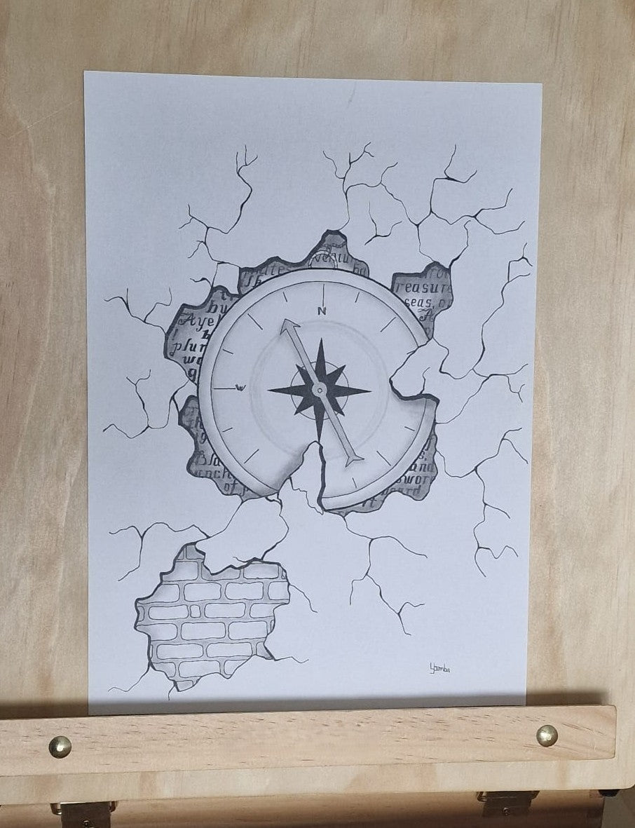 The Broken Compass – Original A4 3D Optical Illusion Illustration
