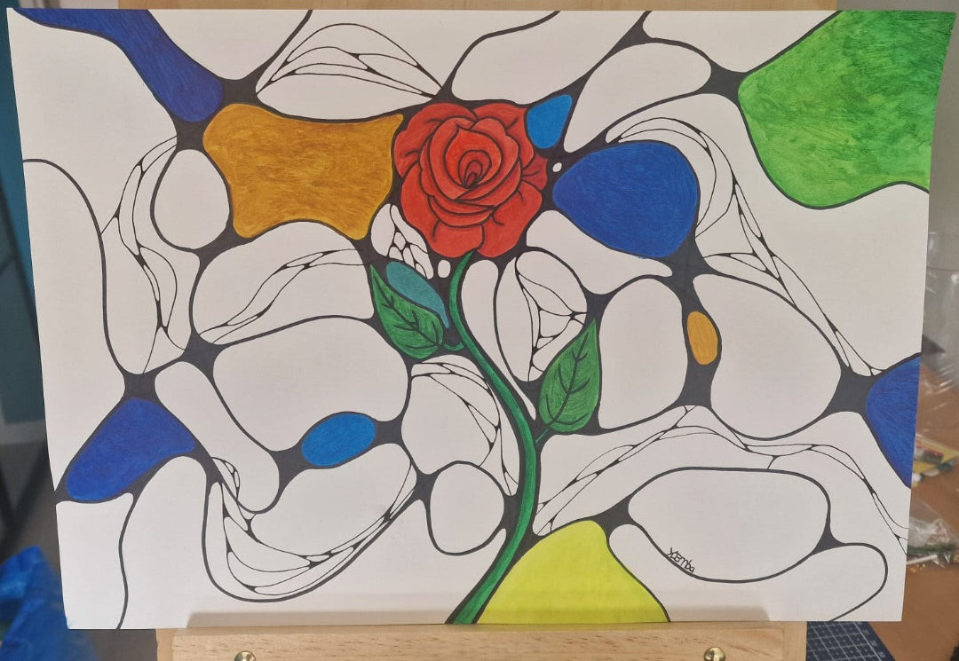 The Red Rose – Neurographic Floral Abstract