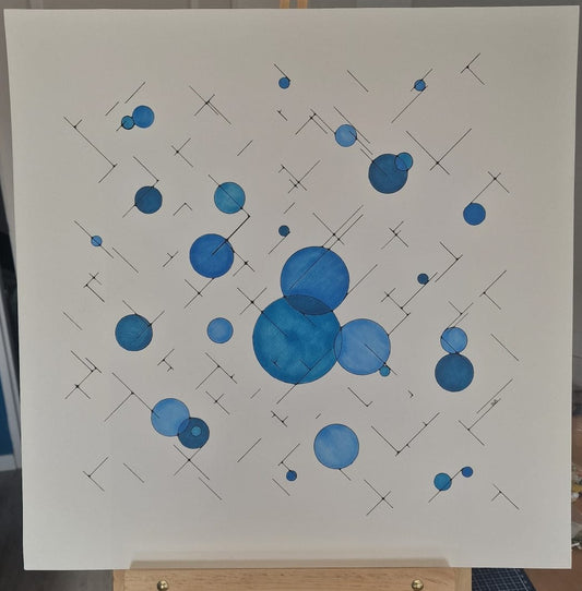 Abstract Geometric Composition - Blue Spheres & Linear Pathways