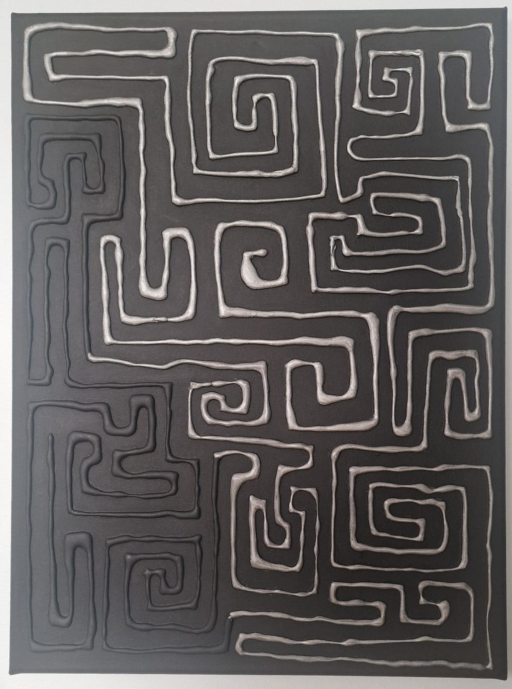Silver Maze – Textured Abstract Canvas
