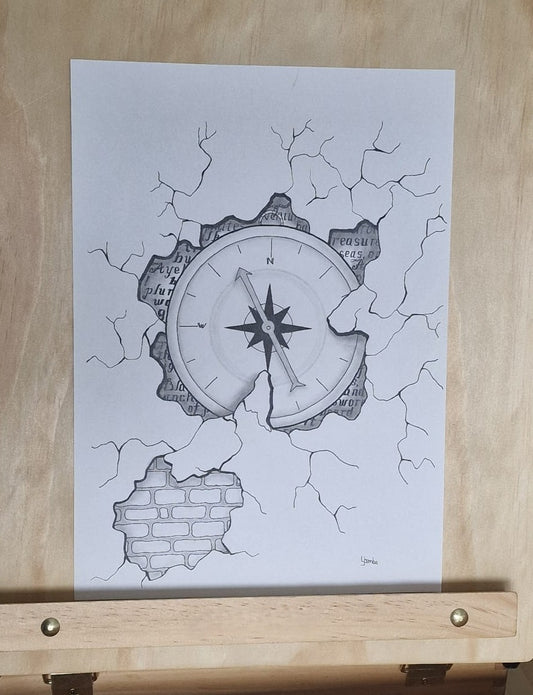 The Broken Compass – Original A4 3D Optical Illusion Illustration